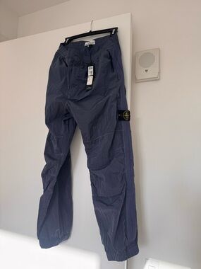 NWT Stone Island Logo Patch Tapered Leg Track Pants Blue size 34
